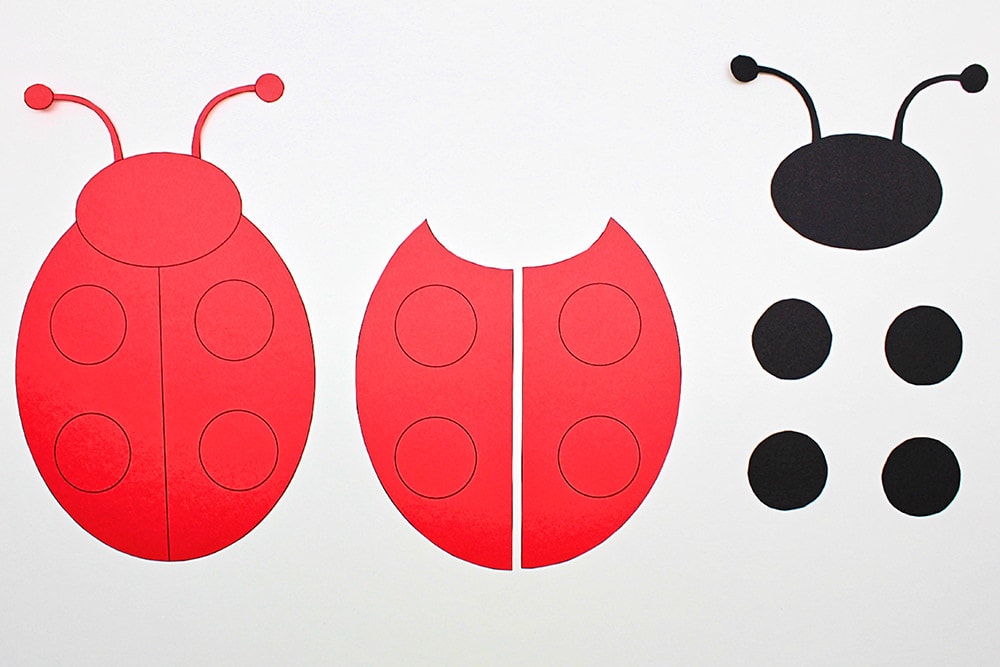 Ladybug card template, printed and cut out.
