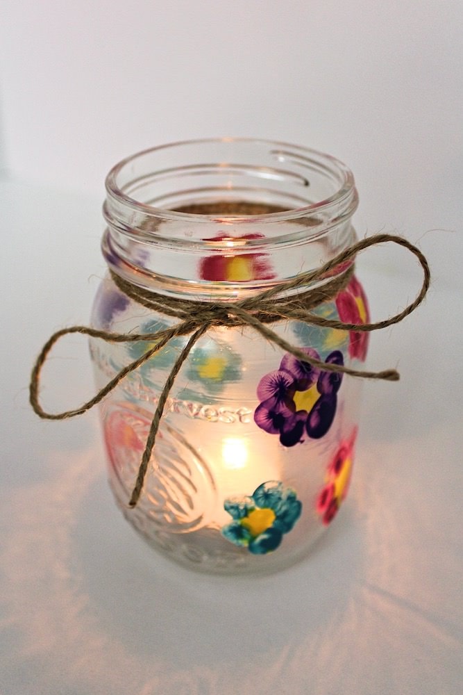 Thumbprint Flower Candle Holder with Lit Tea Light