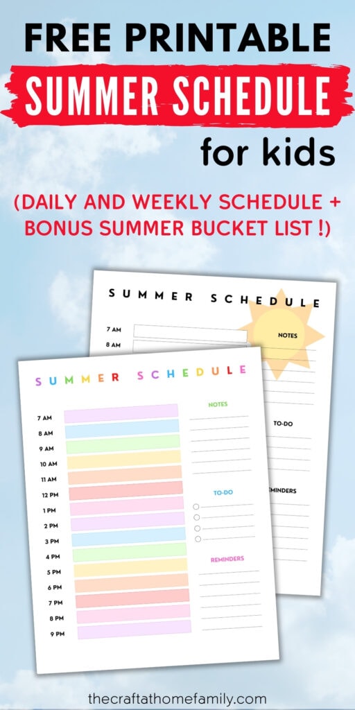 Free Printable Daily Weekly Summer Schedule For Kids Bonus Summer 