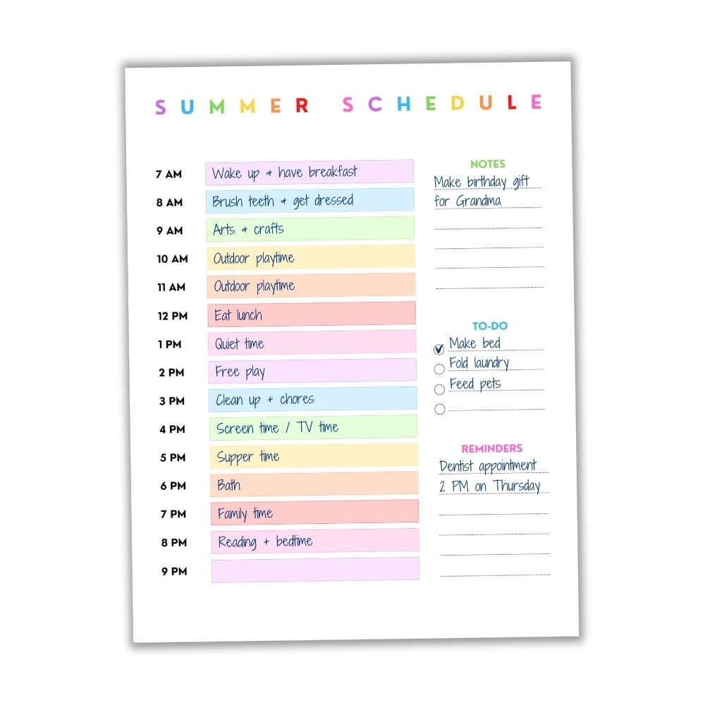 Free Printable Daily & Weekly Summer Schedule for Kids (+ Bonus Summer