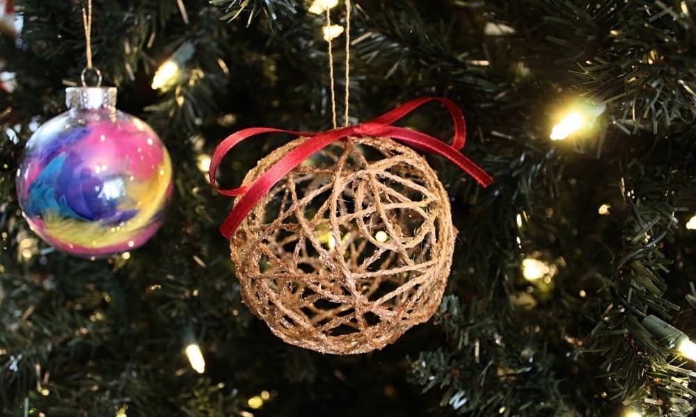 Twine ball ornament on Christmas tree