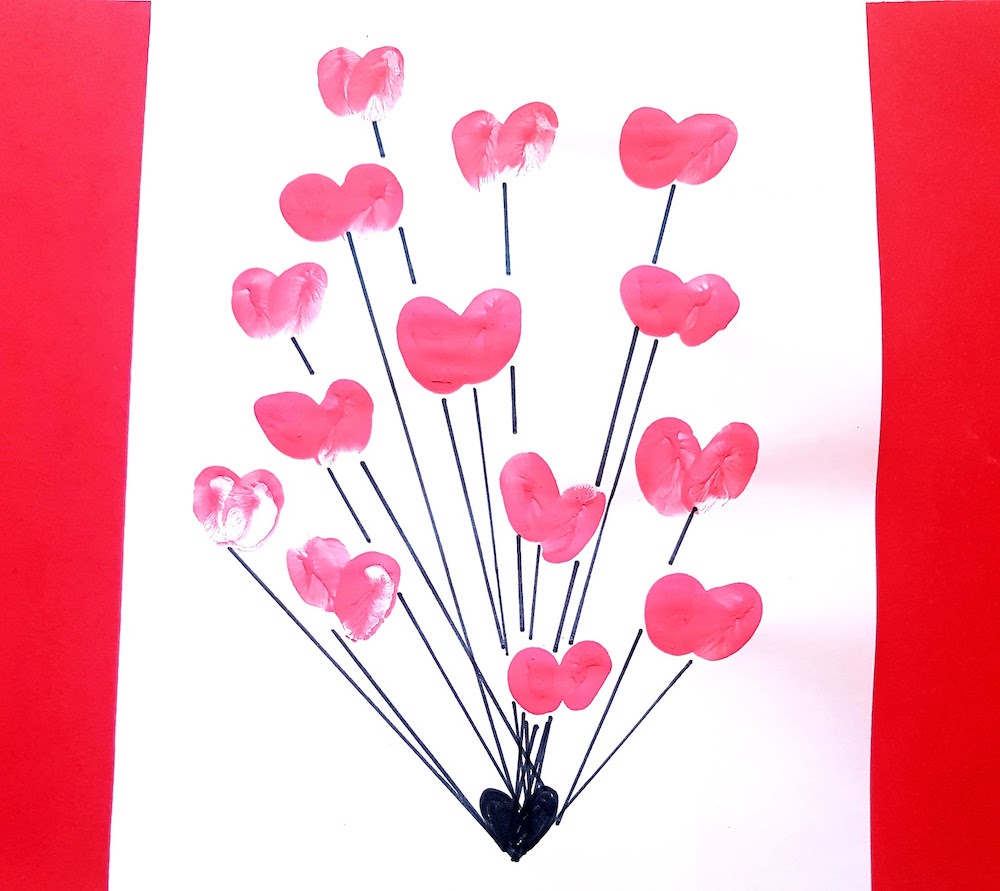 Card with fingerprint heart balloons.
