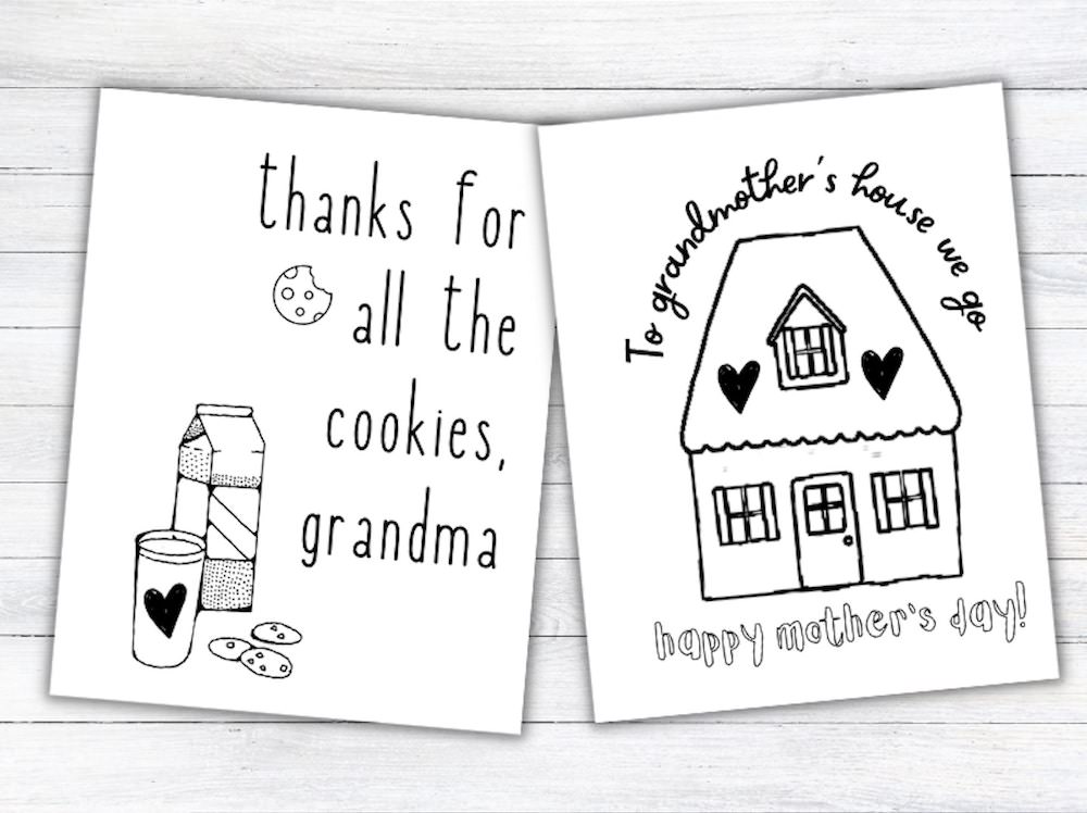 2 Mother's Day colouring cards for Grandma.