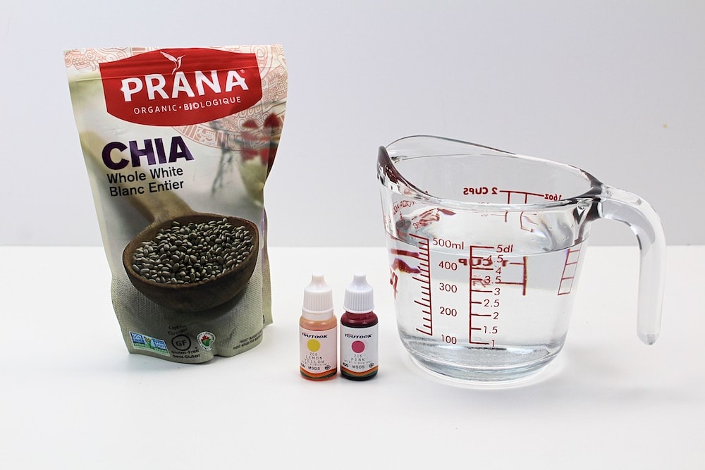 Ingredients for chia seed sensory bin.