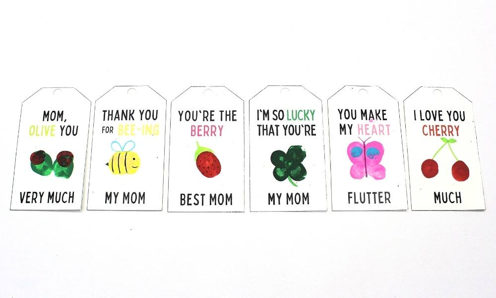 6 Mother's Day gift tags with fingerprint designs