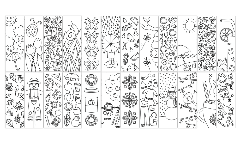 Mockup of 24 colouring bookmarks