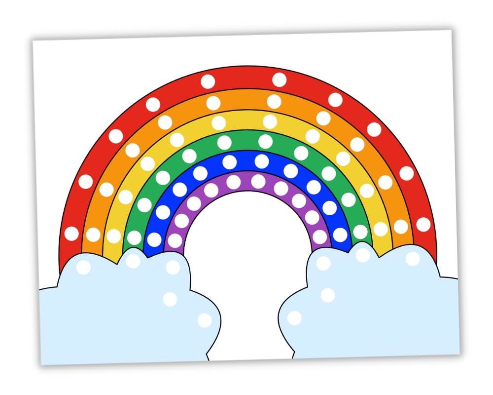 Mockup of pom-pom rainbow template.
