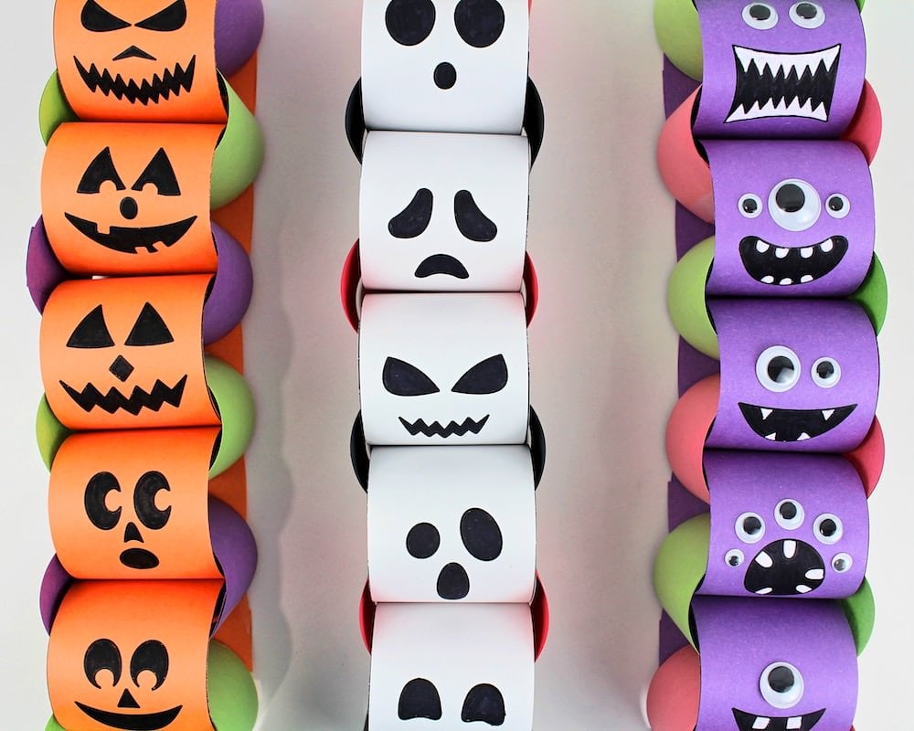 Halloween paper chains - jack-o'-lantern, ghost and monster.