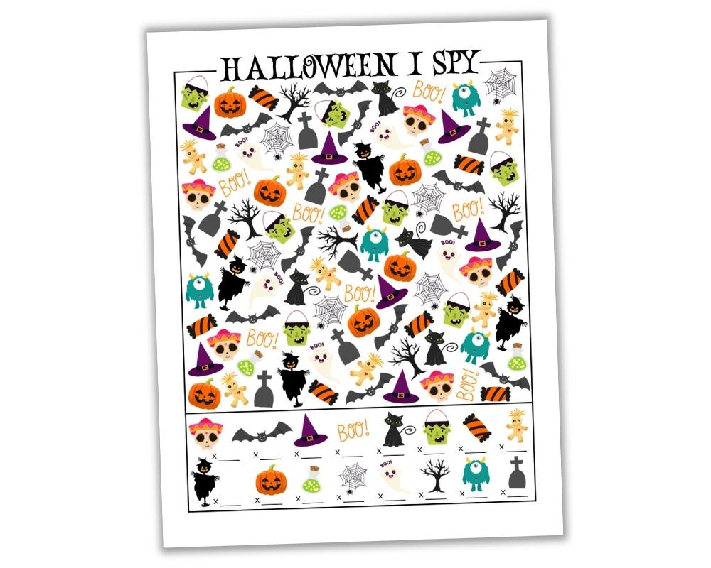 Mockup of Halloween I Spy activity sheet.