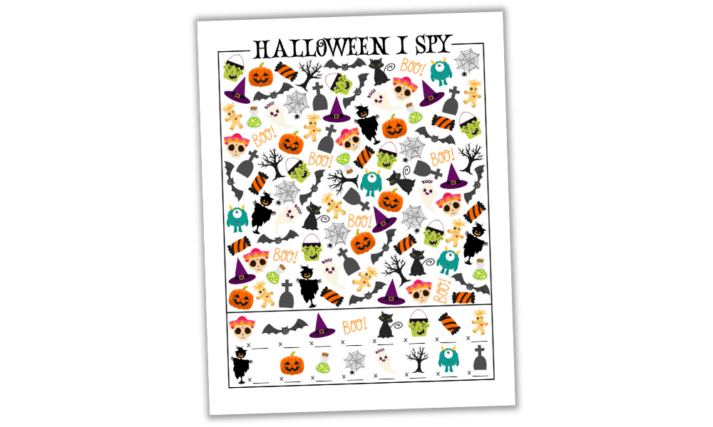 Mockup of Halloween I Spy activity sheet