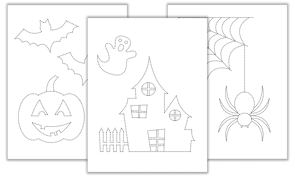 Mockup of 3 Halloween-themed tracing sheets