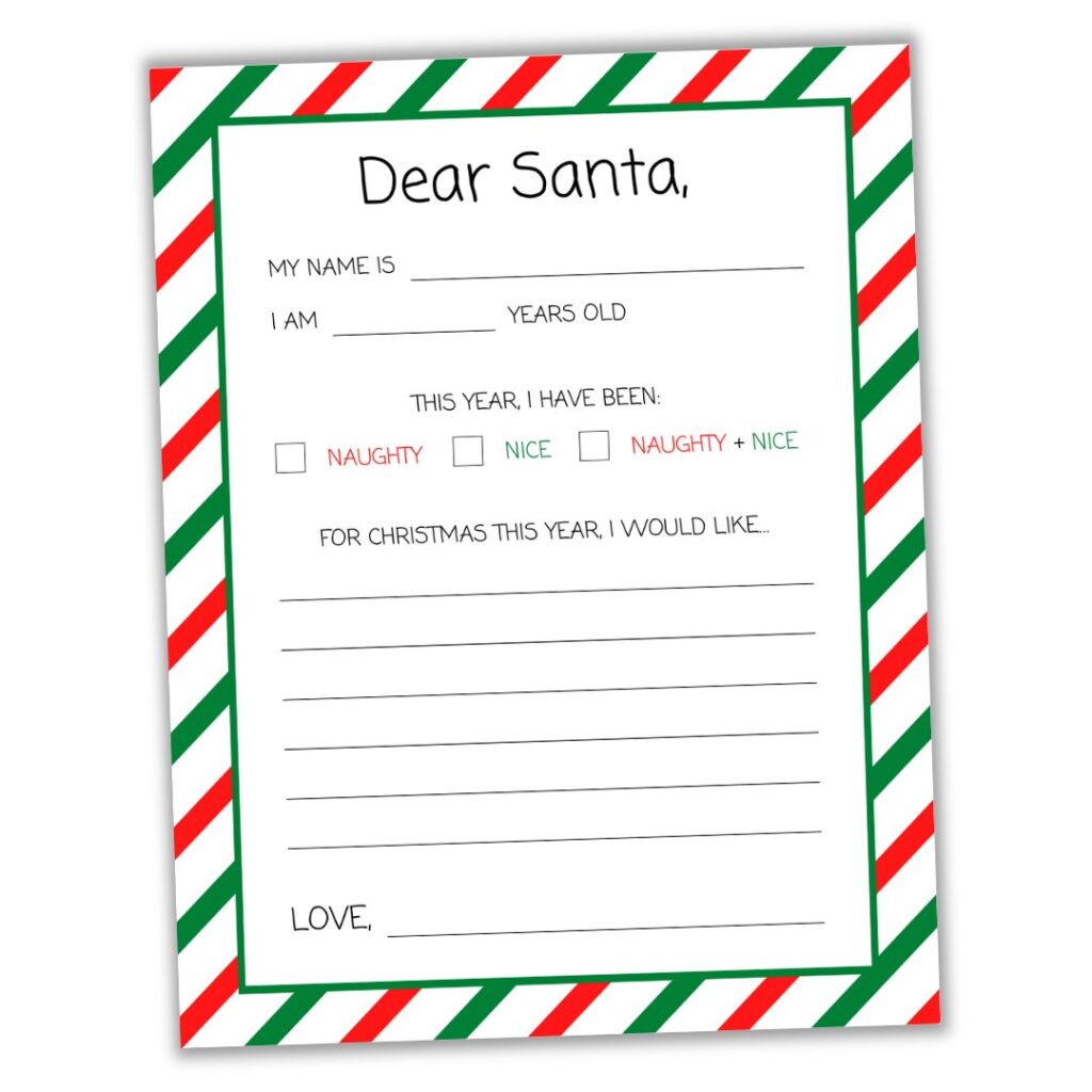 Mockup of "Dear Santa" letter template.