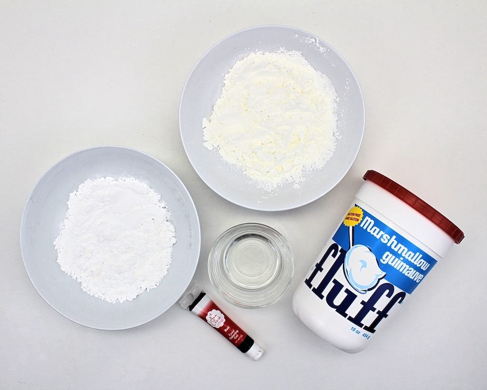 Ingredients to make edible candy cane slime.
