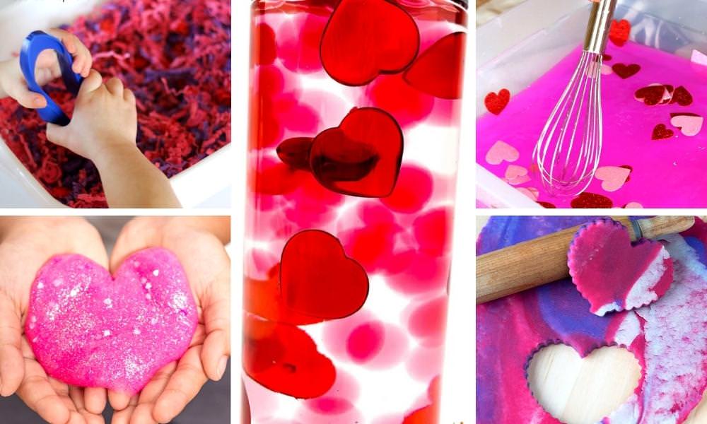 Collage of 5 Valentine's Day sensory activities