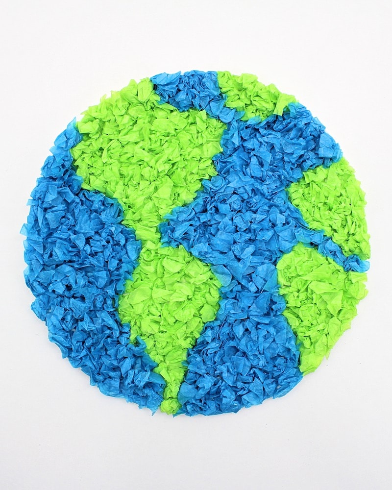 Paper plate Earth craft with crumpled tissue.