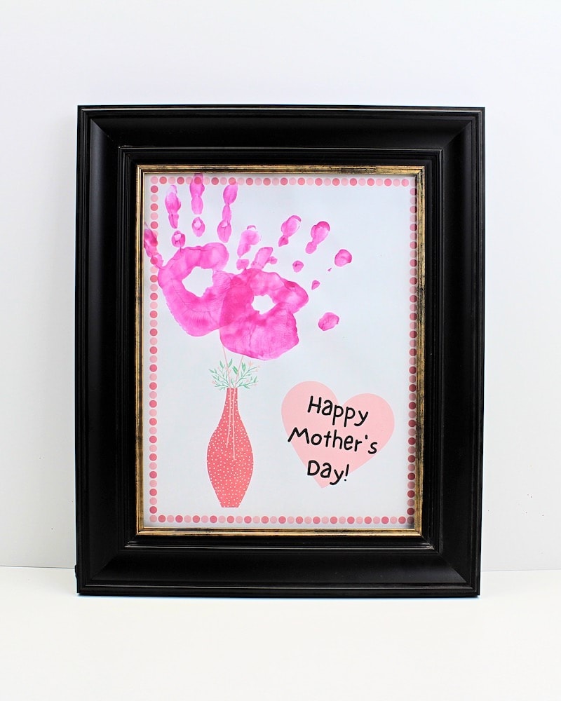 Framed Mother's Day handprint art craft.