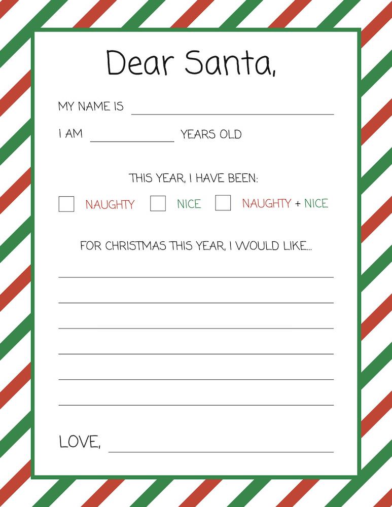 Dear Santa letter template for kids.