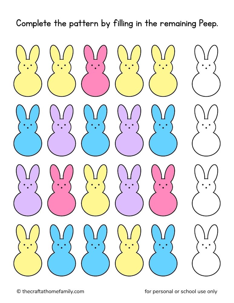 Colourful Easter Peep pattern sheet for kids.