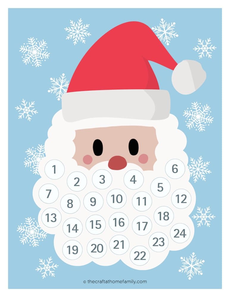 Santa's beard countdown calendar printable (light skin).