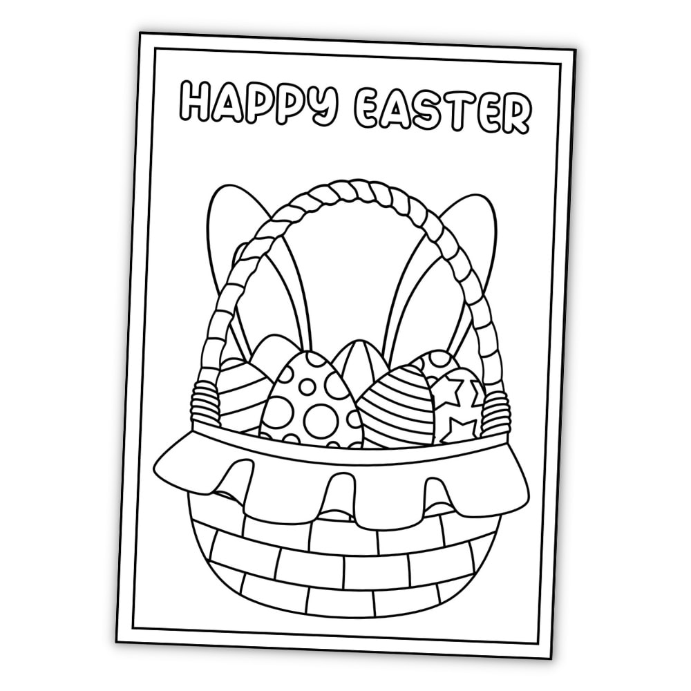 Mockup of cute Easter basket colouring card.