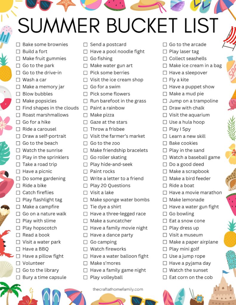 Free Printable Summer Bucket List (100+ Ideas!) - The Craft-at-Home Family