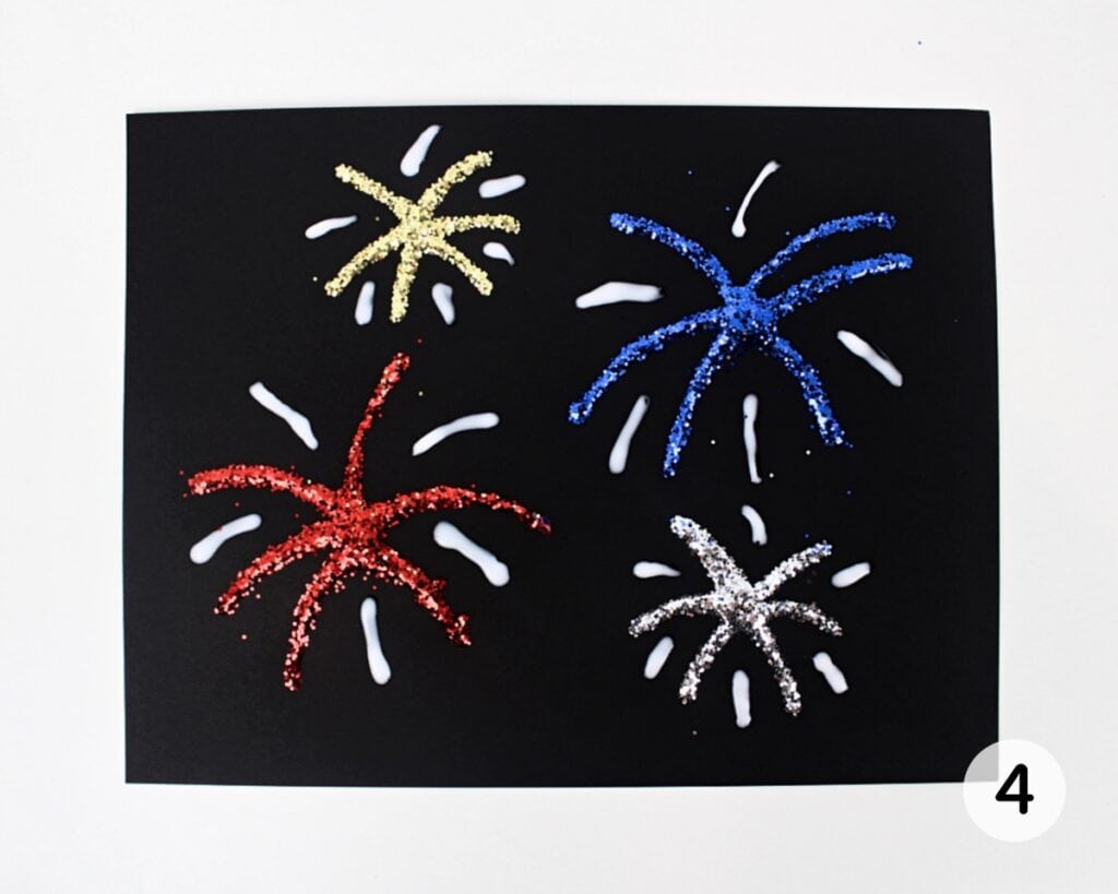 Glitter fireworks with small lines added all around.