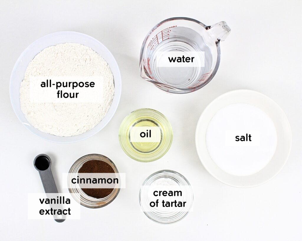 Ingredients to make cinnamon-vanilla play dough.