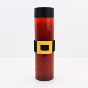 Red glitter bottle with Santa belt.