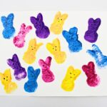 Colorful bunnies stamped with marshmallow Peeps.