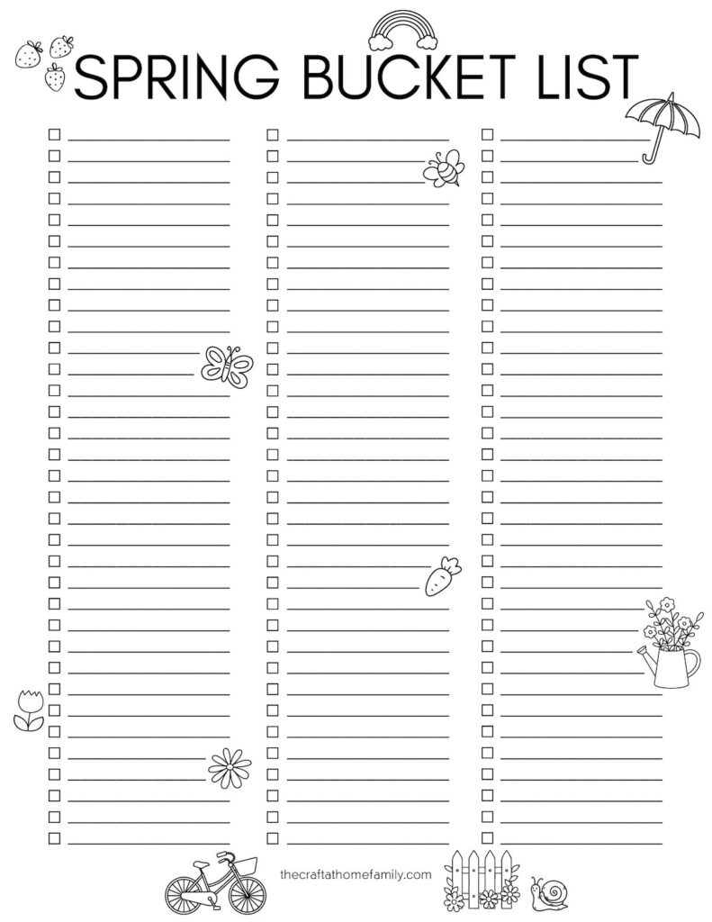 Black-and-white blank spring bucket list.