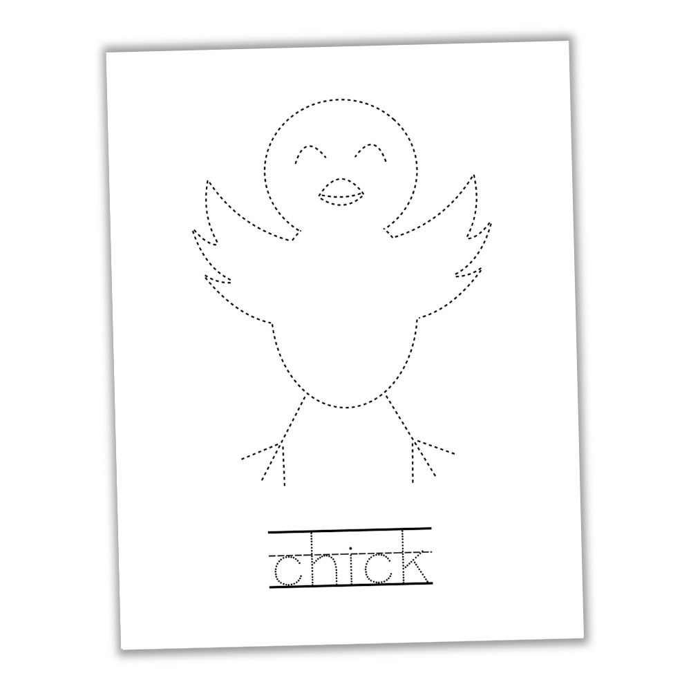 Mockup of Easter chick tracing worksheet.
