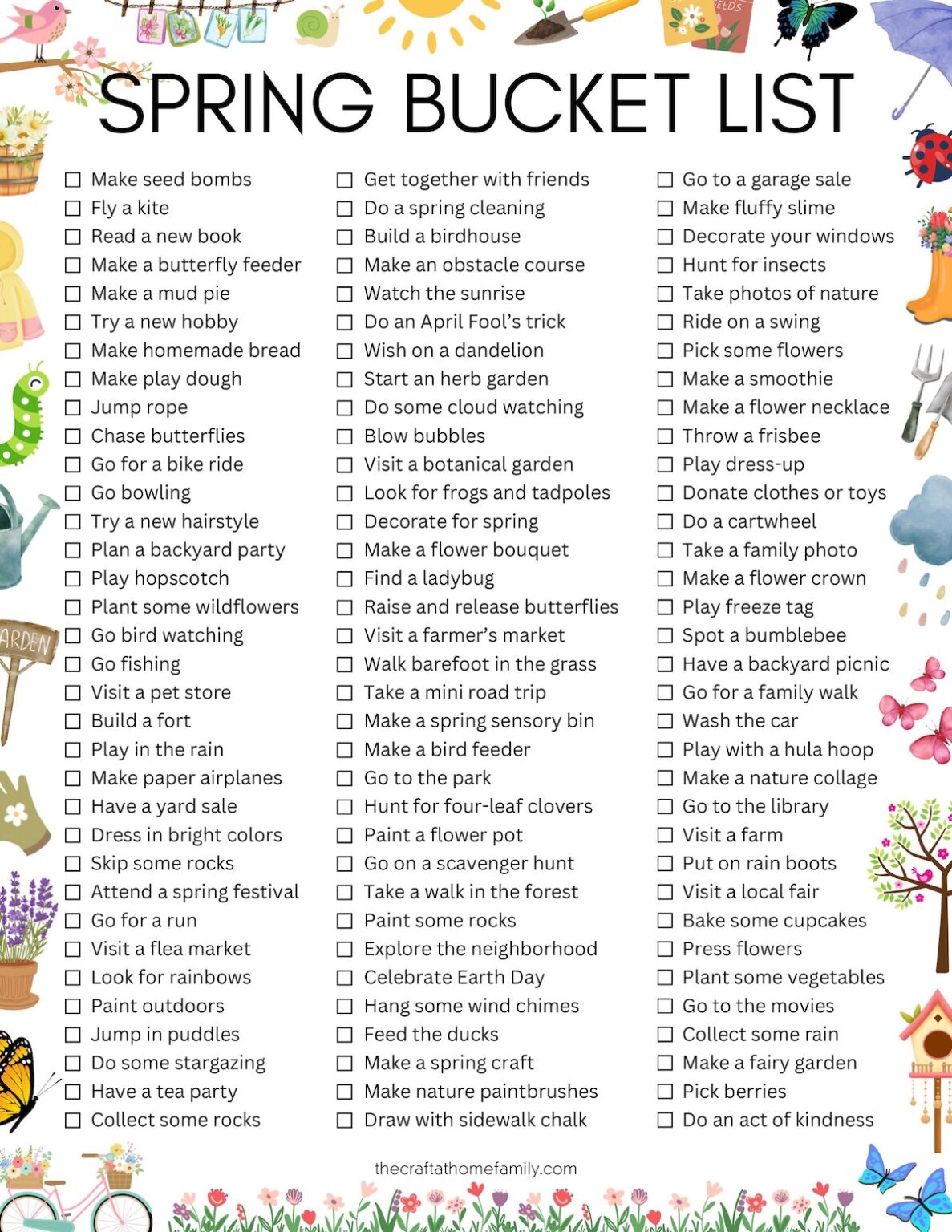 Spring Bucket Lables Free Printable Spring Bucket List (100+ Ideas!) - The Craft-at-Home Family