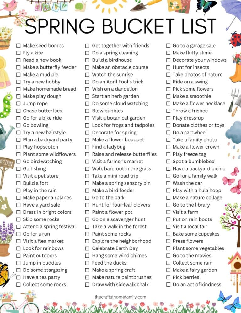 Spring List Printable Free Printable Spring Bucket List (100+ Ideas!) - The Craft-at-Home Family