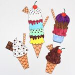 4 styles of ice cream cones made using a printable template.