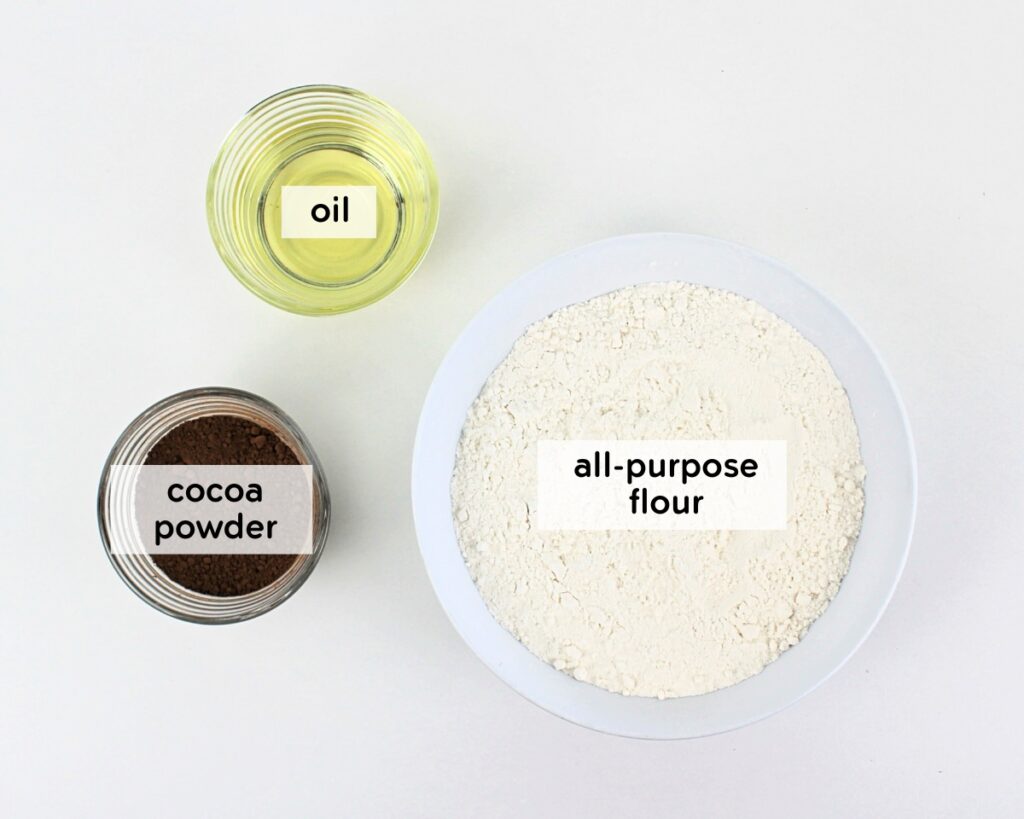 Ingredients to make chocolate moon sand.