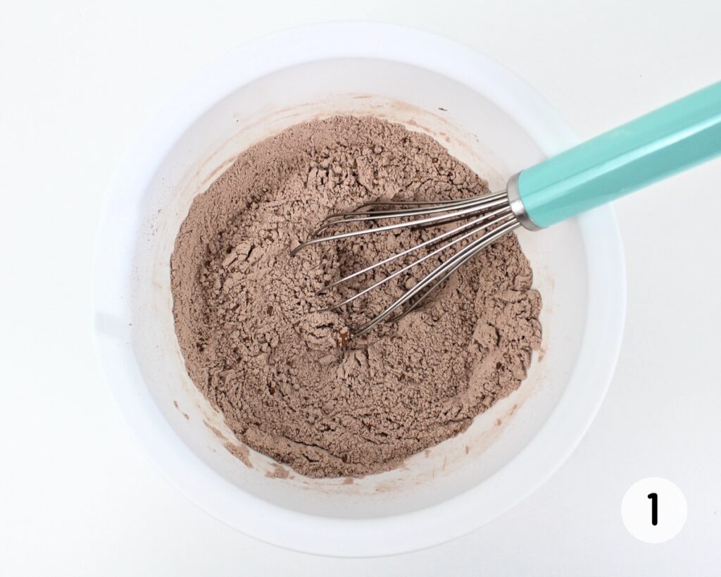 Bowl with cocoa powder and flour mixed together.