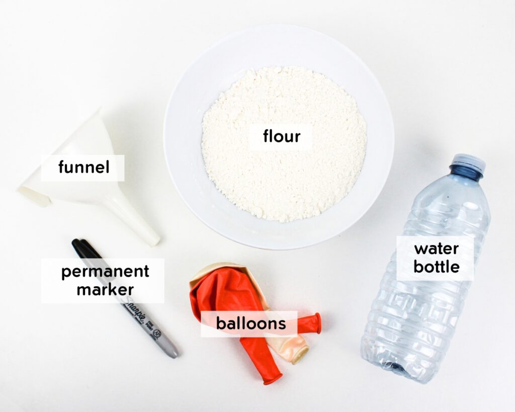 Supplies to make Halloween stress balls.