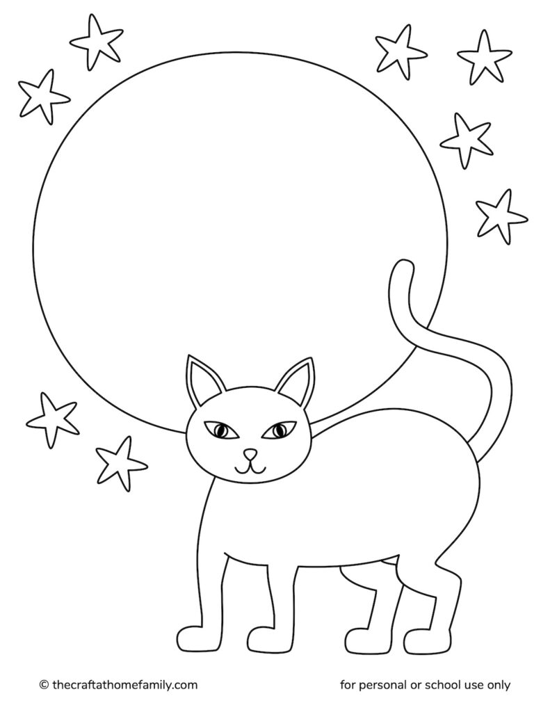 Black cat and moon coloring page.