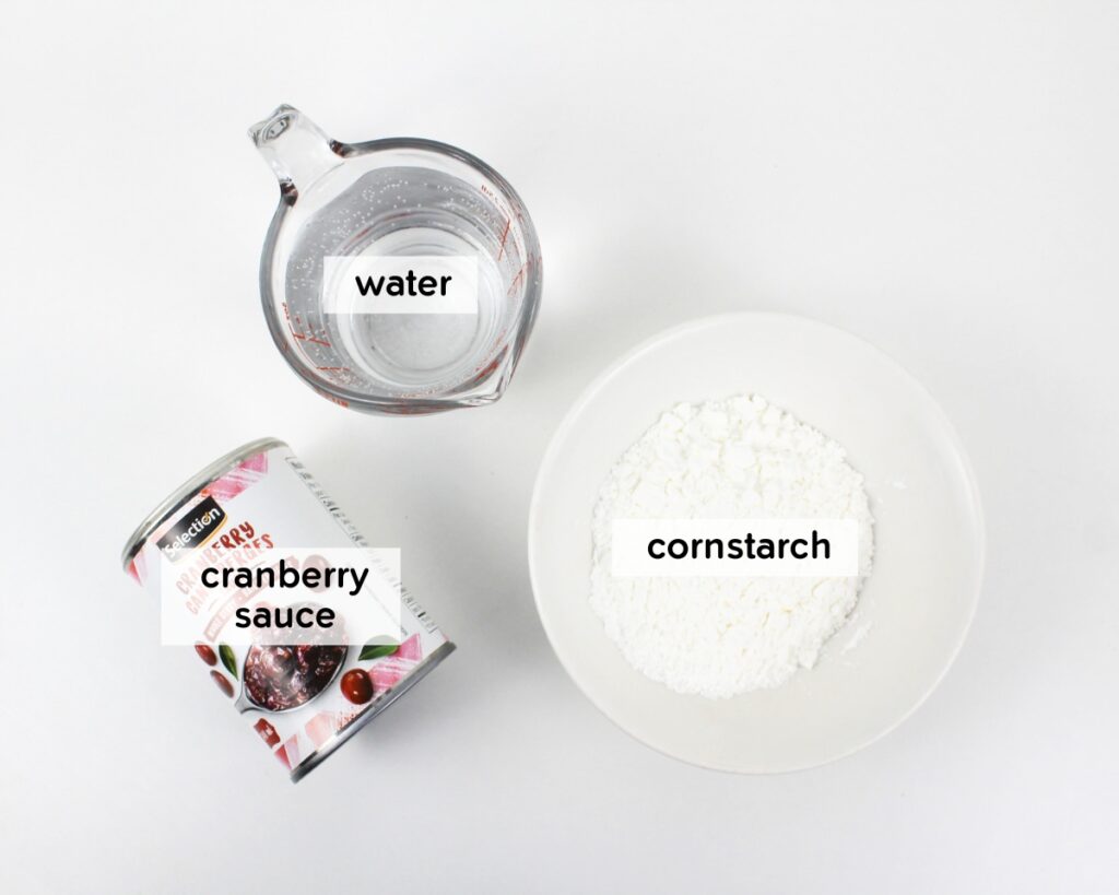 Ingredients to make cranberry sauce slime.