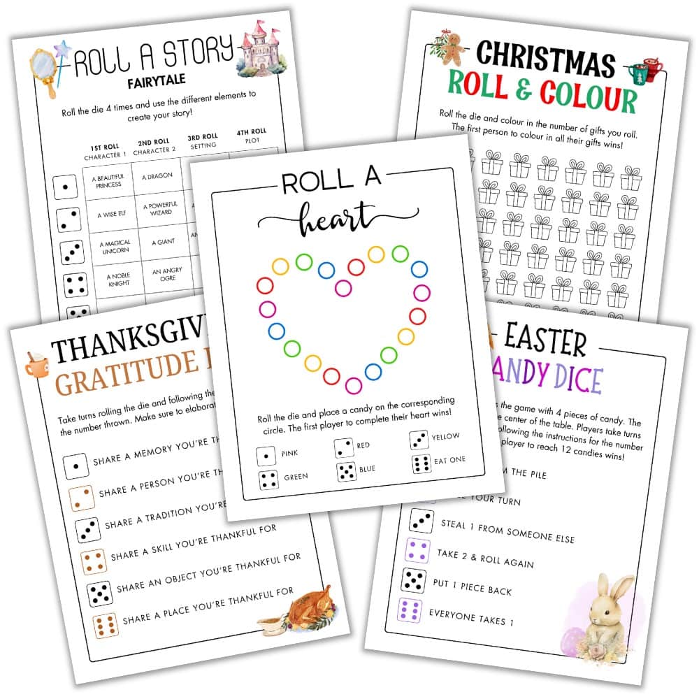 Mockup of printable dice games.