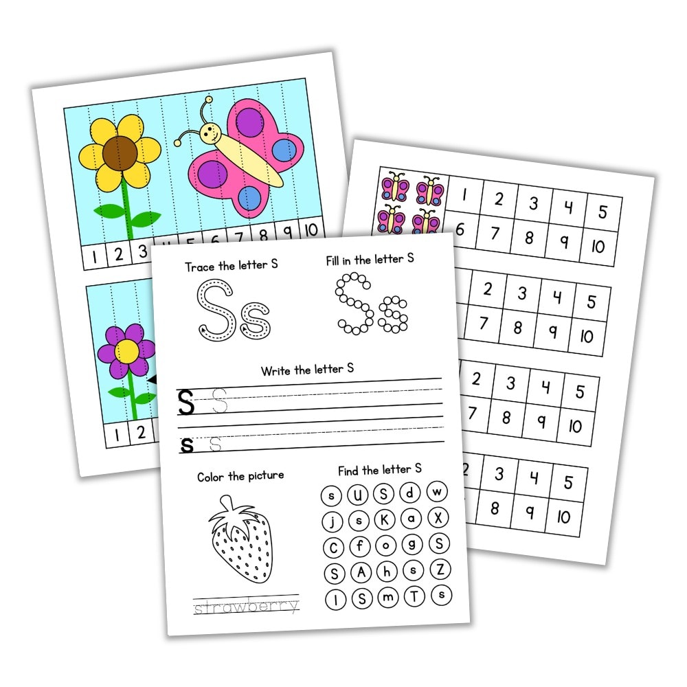 Mockup of printable worksheets for kids.