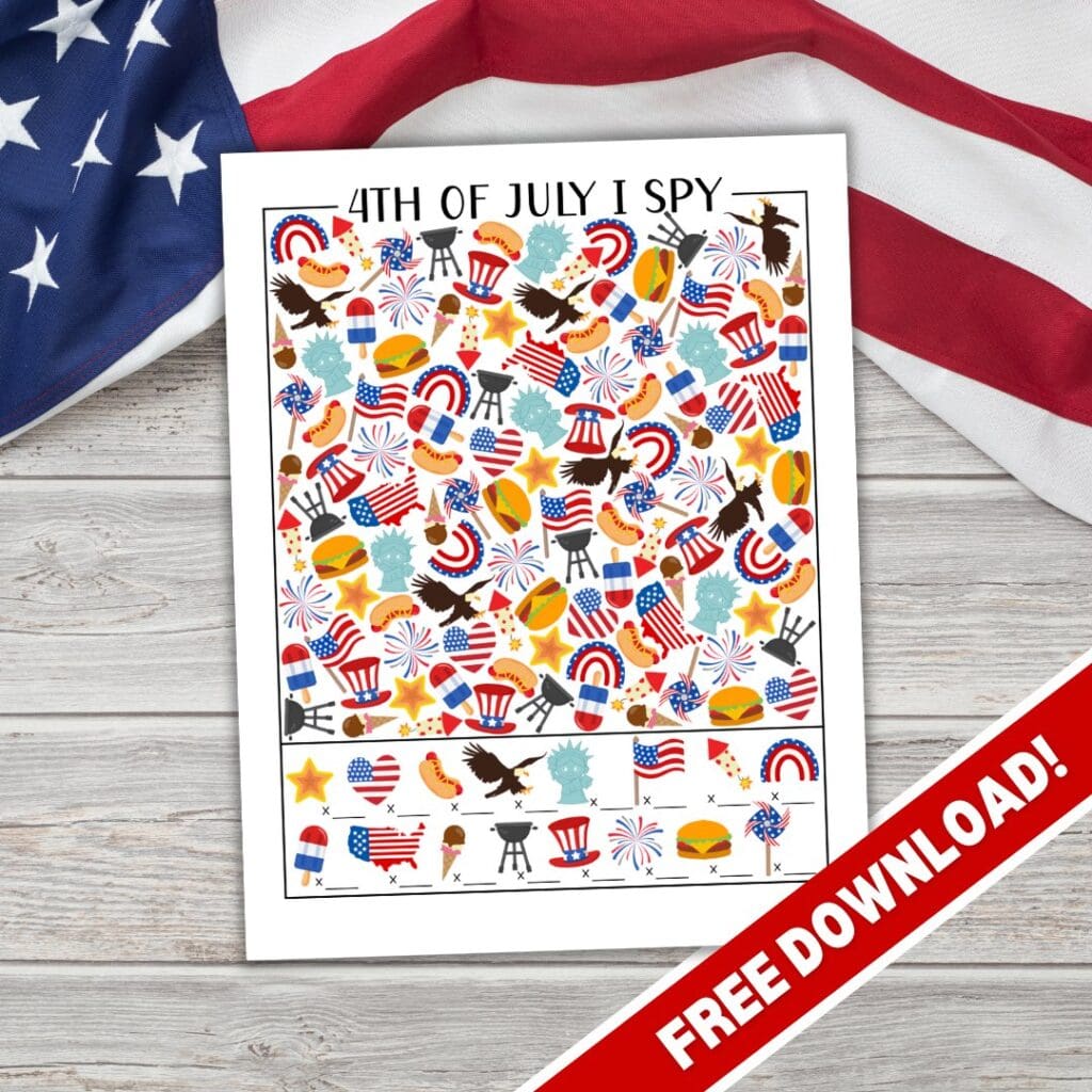 Mockup of 4th of July I Spy printable.