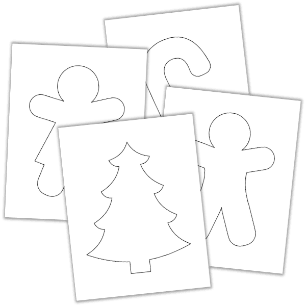 Mockup of gingerbread man, gingerbread girl, Christmas tree and candy cane templates.
