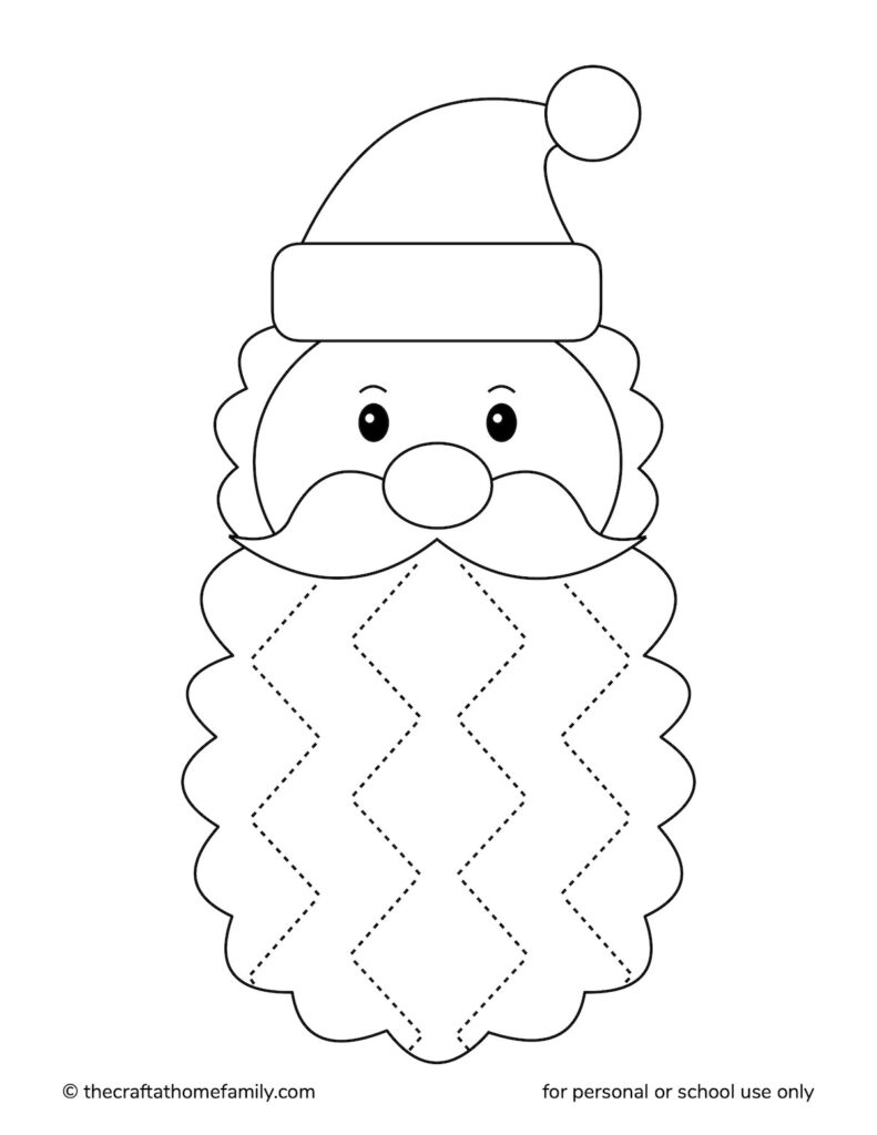 Santa's beard scissor practice sheet with zigzag lines.