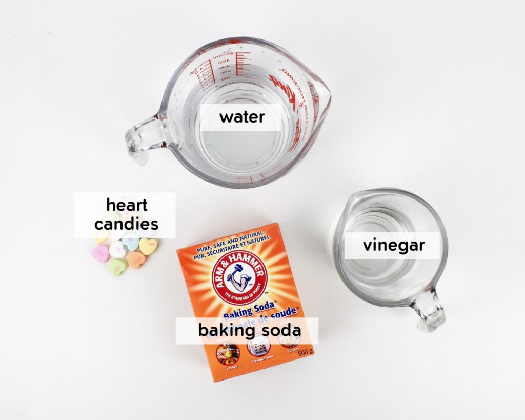 Supplies to do a dancing conversation heart experiment.