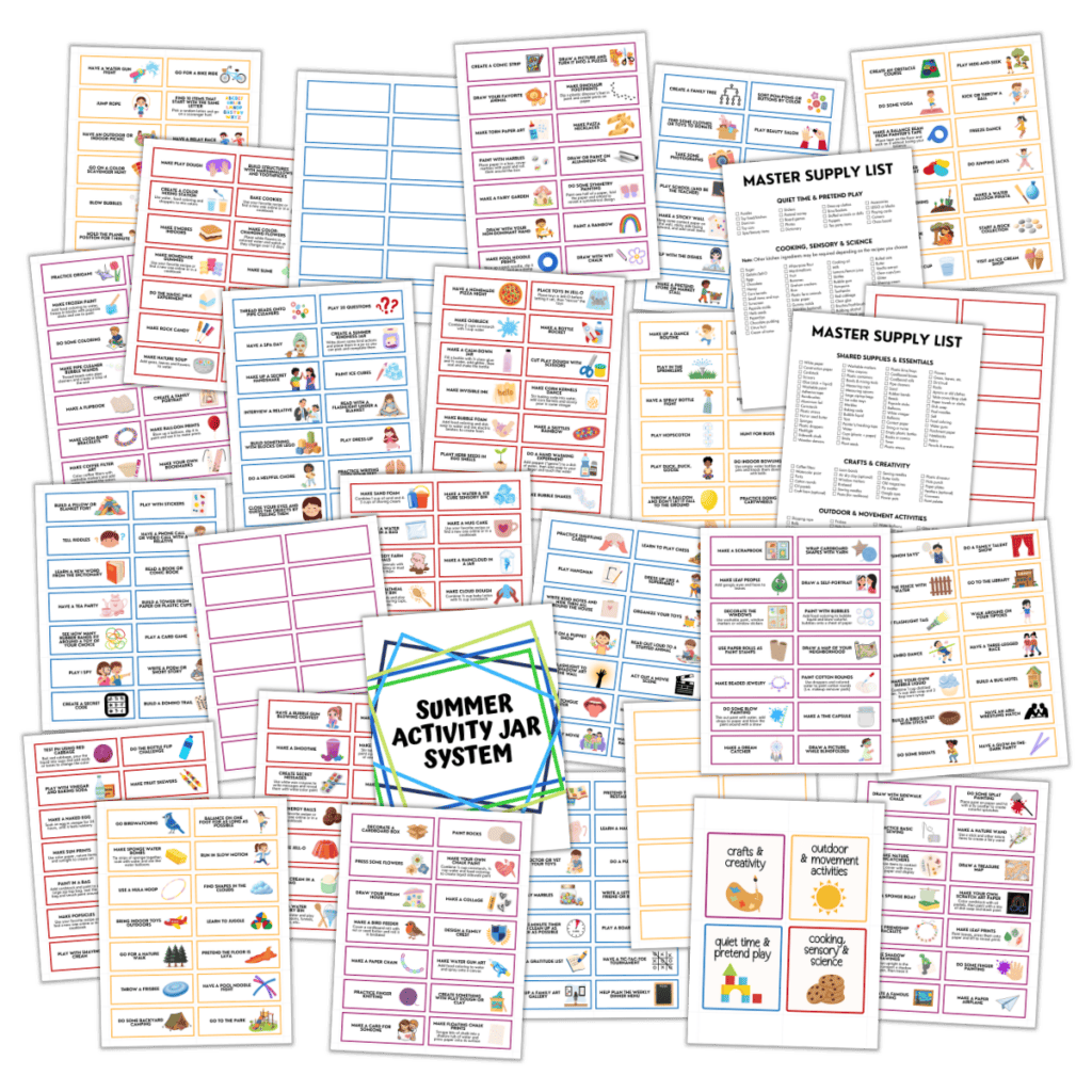 Mockup of all the resources inside the Summer Activity Jar System.