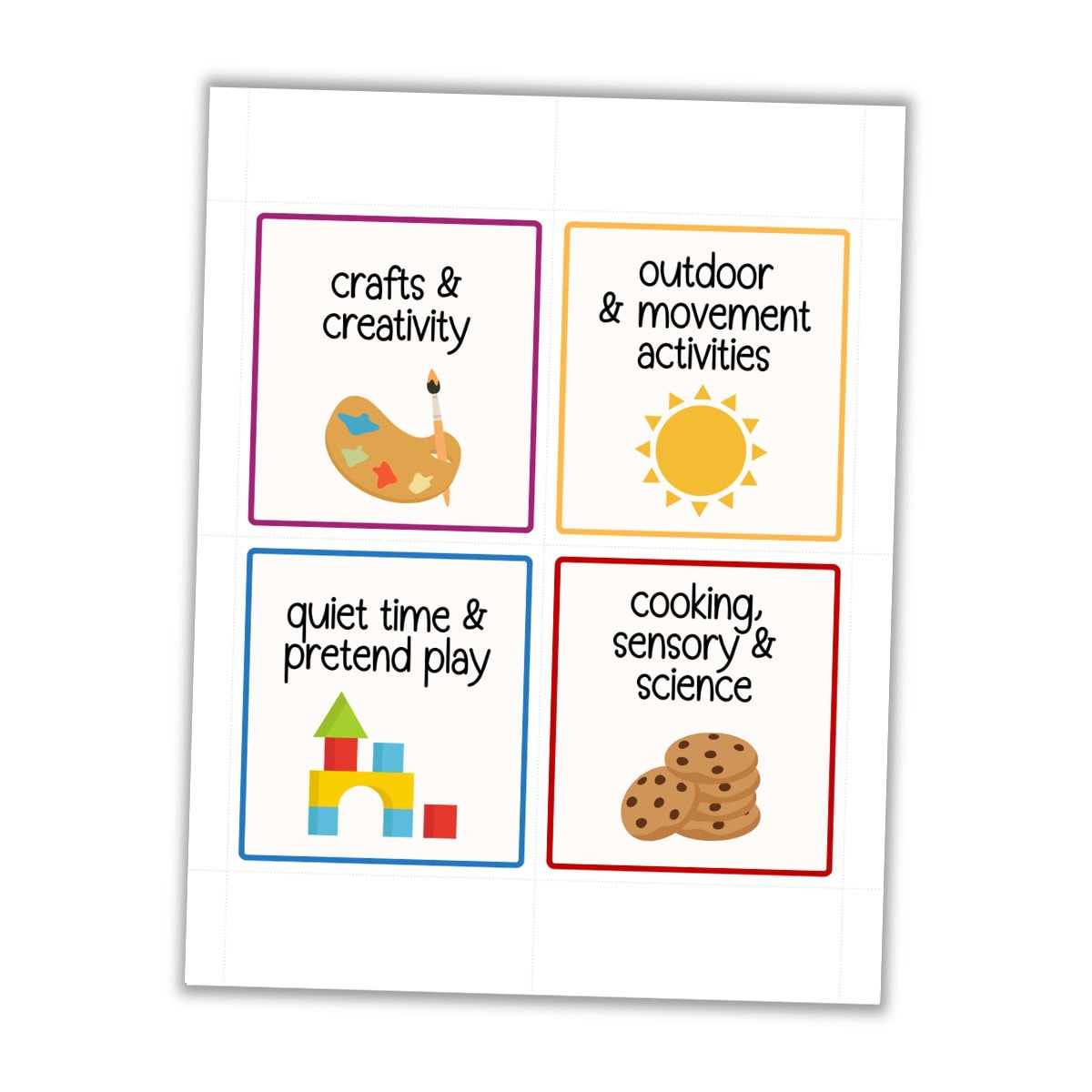 Mockup of the category labels inside the Summer Activity Jar System.
