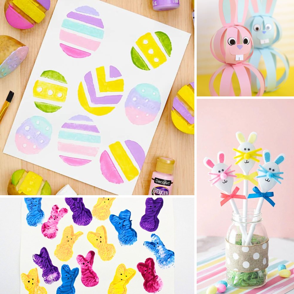 Collage of various Easter crafts.