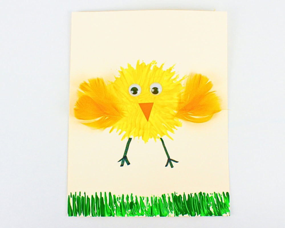 Easter chick craft painted with a fork.