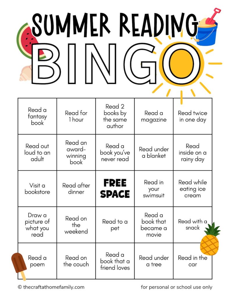 Summer reading bingo printable.